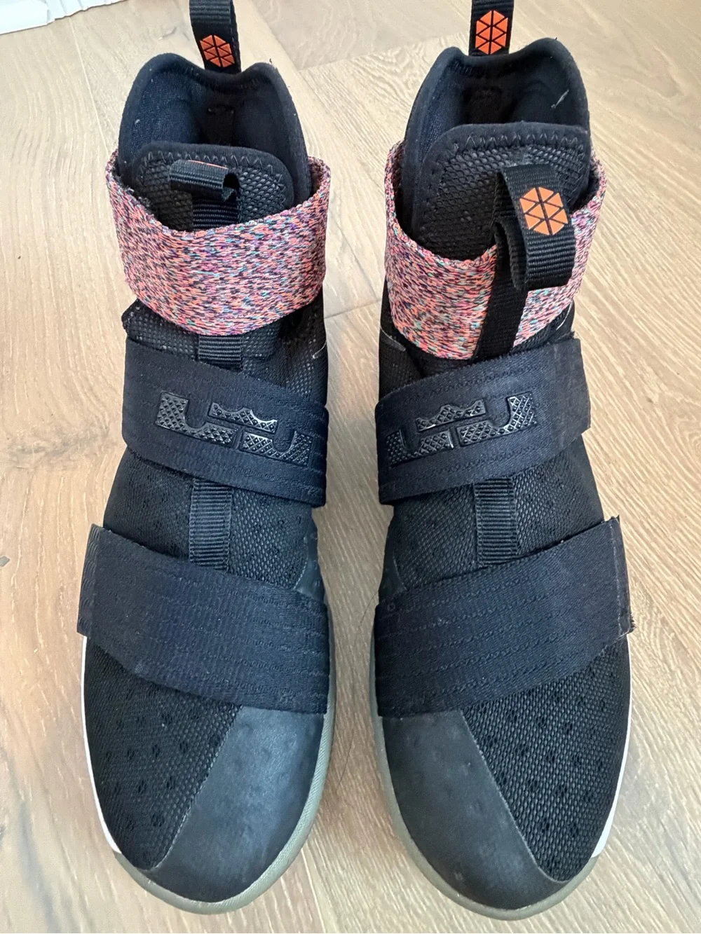 Nike Black LeBron High-Top Basketball Sneakers with Multicolor Knit Ankle Strap